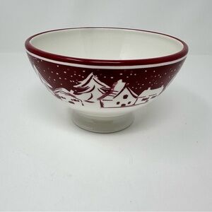 Williams-Sonoma Snowy Village Soup/Cereal Bowl Red White